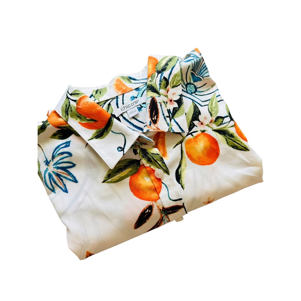 Italian Summer Chicos Orange Citrus Tile Print Button Up Shirt 3 XL Coastal - Picture 3 of 7